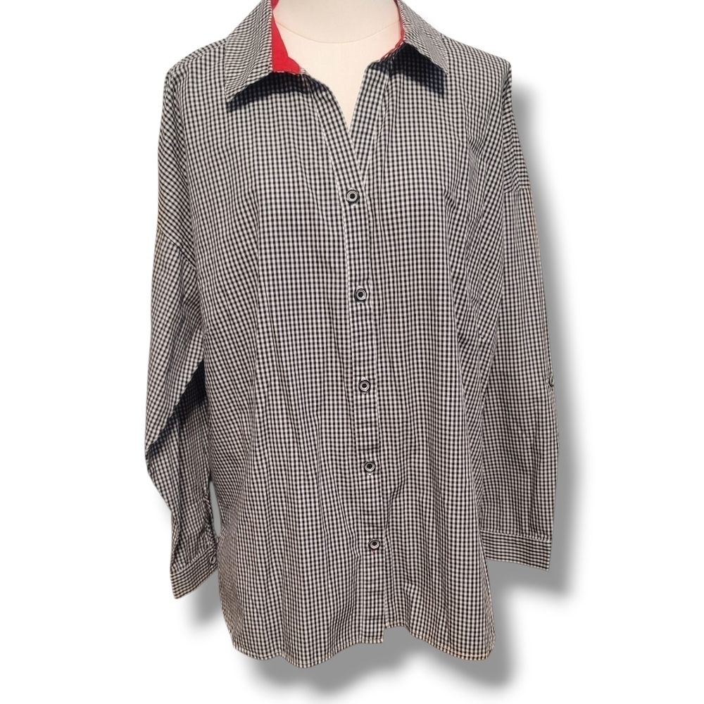 Multiples Black and White Gingham Button Down Shirt